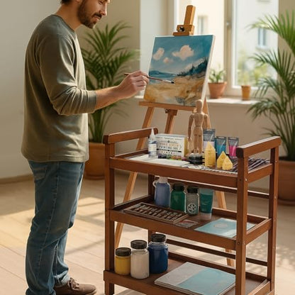 Falling in Art 3-Tier Beechwood Rolling Cart with Caster Wheels, Walnut - color: Walnut