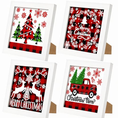 Geyoga 4pcs Christmas Diamond Painting Kits with Frame for Beginner 7x7inch - style: Christmas Plaid