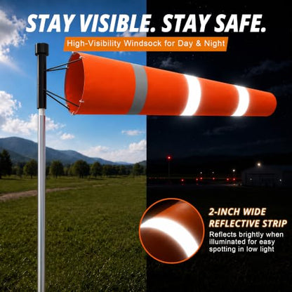Tredre Airport Windsock Pole Kit with Swivel, 2 Wind Socks 8 x 36 in