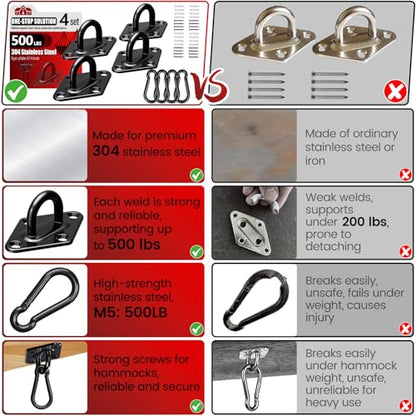 sprookber 304 Stainless Steel Pad Eye Snap Hook, M5 Ceiling Hook 500Lb,8Pcs - size: 2 Inch, style: Black Rhombus