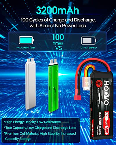 HOOVO 3S 11.1V 3200mAh 50C RC Lipo Battery with T Connector(2 Packs)