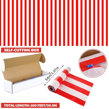 Oudain 54 Inch x 100 ft Red and White Striped Tablecloth Roll Cutter Box - style: Red and White