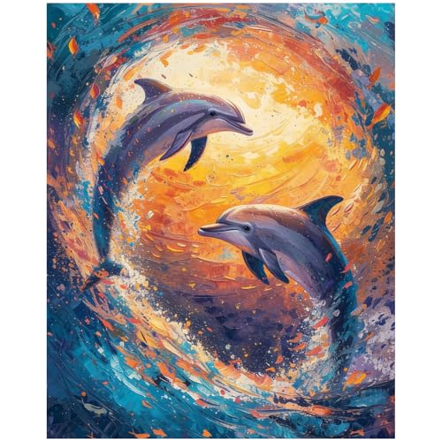 XTCIXAL Paint by Numbers Kit for Adults, Dolphin, 16X20 Inch - color: 19-Dolphin