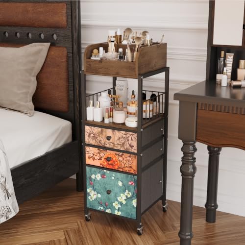 Makeup Organizer Cart with Drawers Make up Organizers for Vanity - color: Flower