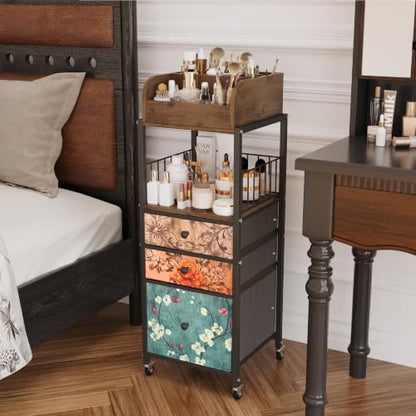 Makeup Organizer Cart with Drawers Make up Organizers for Vanity - color: Flower