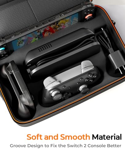COOWPS for Nintendo Switch 2 Case, 4Pcs Thumb Grips, Protection Travel Case - color: Dark Black