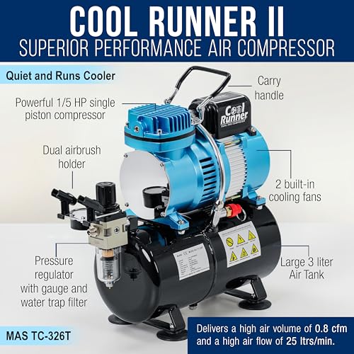 Master Airbrush Cool Runner II Tank Compressor, 3 Tip Gravity Airbrush Kit - size: Deluxe