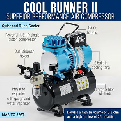 Master Airbrush Cool Runner II Tank Compressor, 3 Tip Gravity Airbrush Kit - size: Deluxe