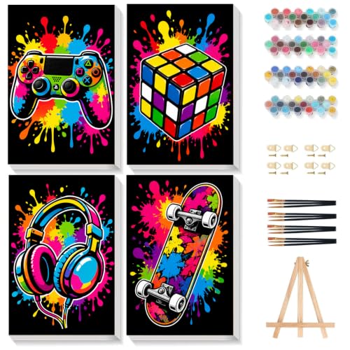 Gemozaic 4 Pack Paint by Numbers Kit for Kids Ages 8-12 with Frame & Easel - color: BKH2999-3002