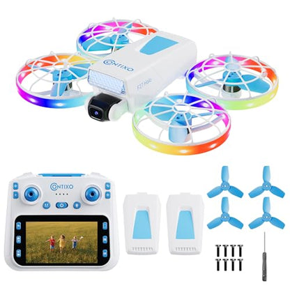 Contixo F27 Halo Mini Foldable Drone with 4.3" Screen Remote – 720P HD Dual Camera, LED Lights, Optical Flow Hover, One-Key Takeoff/Landing, 360° Stunts, 350 ft Range, Beginner Drone