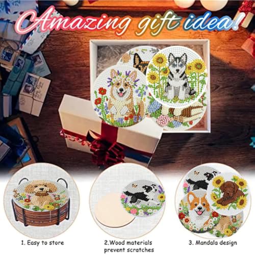 Zythron 8 Pack Diamond Art Coasters,Dog Flowers Diamond Painting Coasters - color: Dog Coasters-1