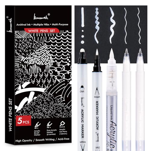 Brusarth White Pens Set, White Gel Pens, Dual-Tip Acrylic Paint Pen