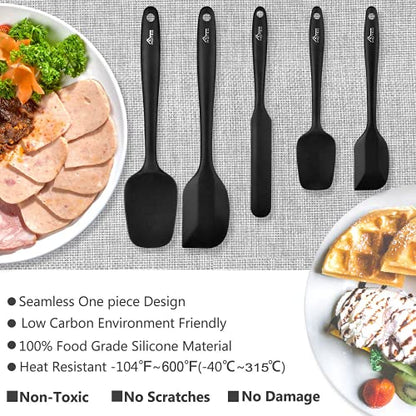 HOTEC Silicone Rubber Spatula Set, BPA-Free, Black, Set of 5 - color: Black