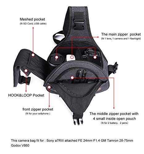 S-ZONE Canvas Camera Sling Bag Backpack Crossbody Case with Tripod Holder