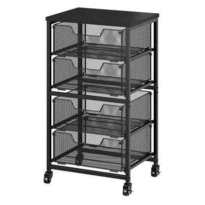 Rolling Cart with Drawers, Utility Storage Cart with Lockable Wheels, Metal snack cart, Under Desk Storage for Office, Kitchen, Craft, and Art Supplies, Black