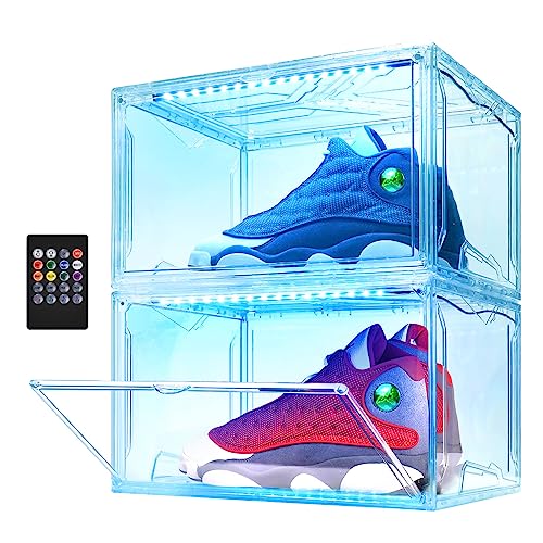 Oltraman LED Smart Shoe Boxes Display Case, Stackable Storage Organizers - color: Clear
