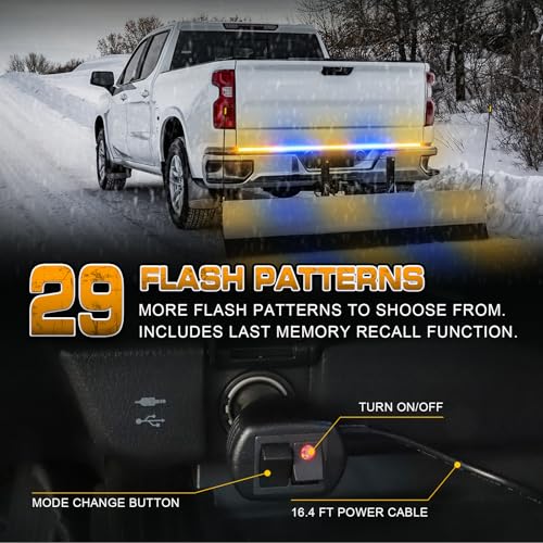 XRIDONSEN 60 inch Tailgate Strobe Lights Strip Amber Blue Emergency Lights - color: Amber/Blue
