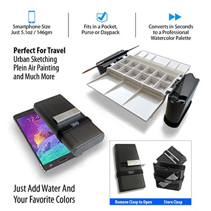 Watercolor Palette by Portable Painter - Ultralight - Travel - Pocket Size - Professional Quality