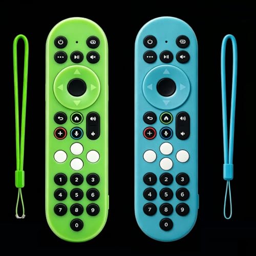 [2 Pack] Silicone Protective Case for Xumo Stream Box PR3 Voice Remote Control, Spectrum Tv Remote Case Cover with Lanyard - color: Glowing Green and Glowing Blue