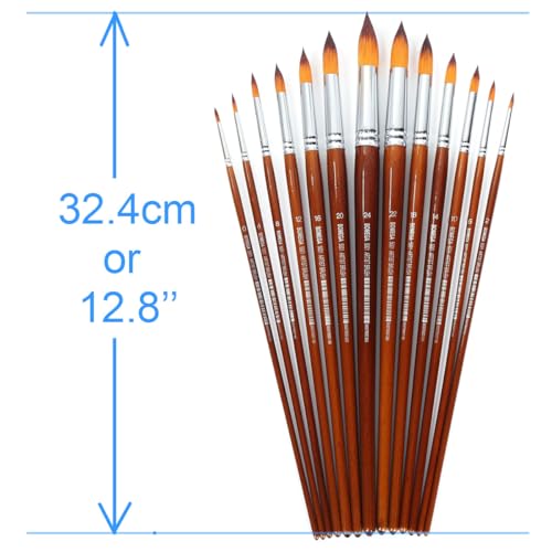 13 Pcs Pointed Round Large Paint Brushes Set, Synthetic Hair, Long Handle - color: Round