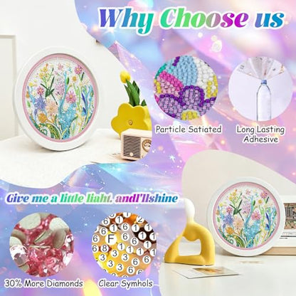 WEMEON Flowers Diamond Art Kits for Kids with Frame 7x7 inch - color: Flower03