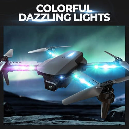 BEZGAR LED Lights Drone with Camera for Adults and Kids Beginners, Black - color: Black