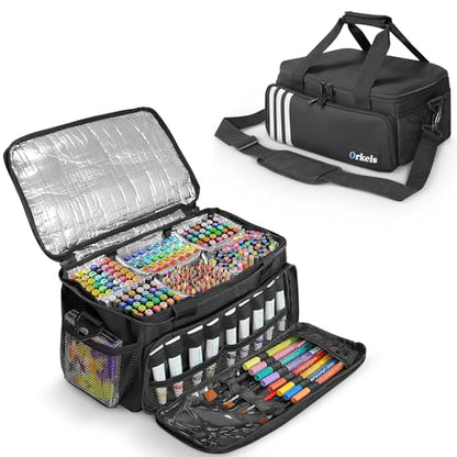 Craft Paint Organizer, Acrylic Paint Storage Bag with Brush & Bottle Slots - color: Black