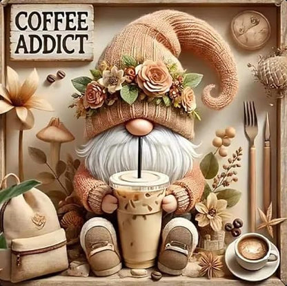 Diamond Art Kits for Adults,Gnome Drinks Coffee 5D Diamond Painting - color: JK576-1