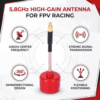 5.8Ghz 3dBi RHCP Antenna for FPV Racing Drone Red - size: MMCX Straight