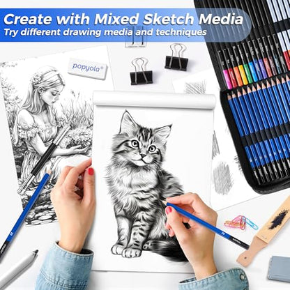 106 Pack Drawing Set Sketching Kit, Pro Art Supplies Sketch Pencils Set - color: Black, size: 106 Pack
