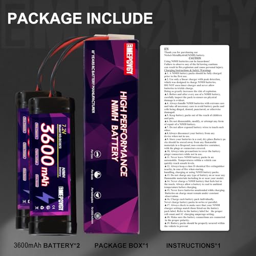 7.2V RC NiMH Battery 3600mAh Capacity Rechargeable 6-Cell Flat Battery Pack with TMY Plug(2 Packs)