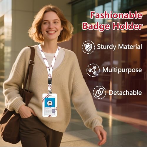 Baseball ID Badge Holder with Lanyard Vertical Card Cover Protector - color: Baseball
