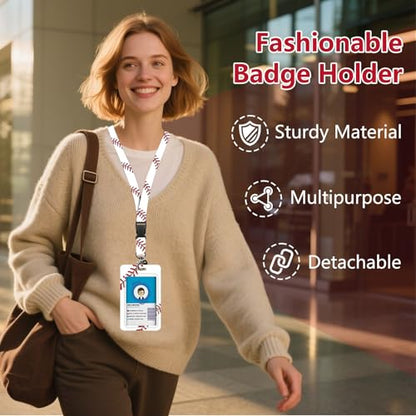 Baseball ID Badge Holder with Lanyard Vertical Card Cover Protector - color: Baseball