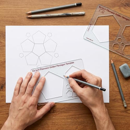 Fibonacci 6" Pentagon Drawing Template, Golden Ratio Stencil - style: 6" Penagon