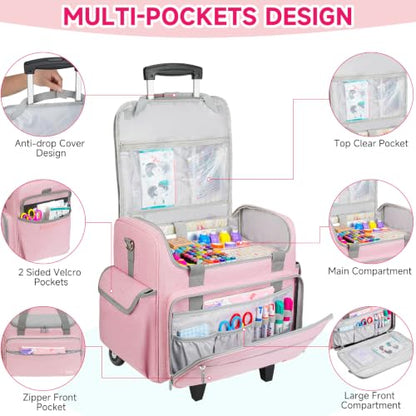 Rolling Craft Bag, Large Craft Bag with Wheels for Scrapbook Supplies - color: Pink, size: With Trolley