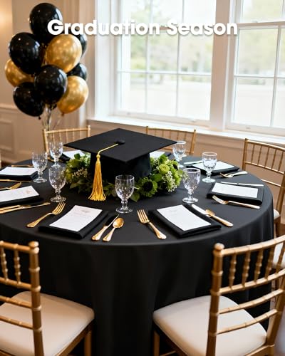 Pureegg Plastic Table Cloth Disposable 6 Pack, 84 Inch Round, Black - color: Black, size: 84" Round