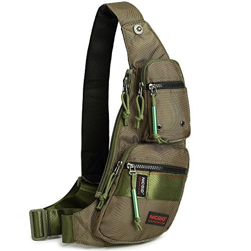 NICGID Sling Bag Chest Shoulder Backpack Crossbody Daypack for Men Women - color: Army Green-2854