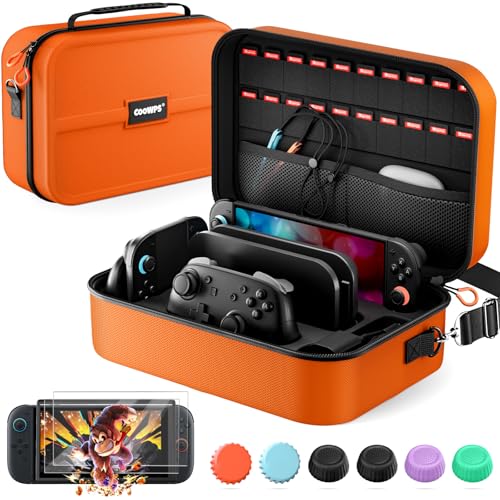 COOWPS for Nintendo Switch 2 Case, 2-Pack Screen Protectors, 6 Thumb Grips - color: Orange