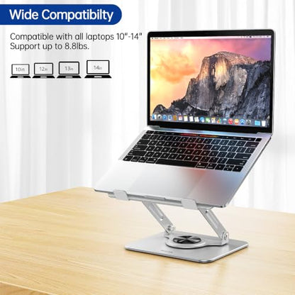 BESIGN Laptop Stand with 360° Rotating Base, Ergonomic Adjustable Notebook Riser, Foldable Computer Holder Compatible with 10-14" Laptops, LS11 Silver - color: G-Silver/Black-360°
