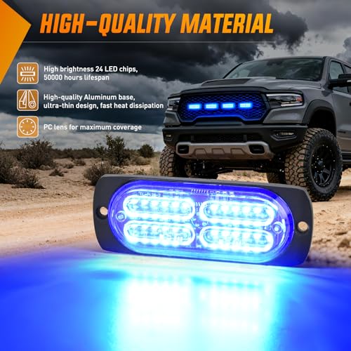 Nilight 4PCS 24LED Blue Strobe Light 12V/24V Grille Surface Mount - color: Blue