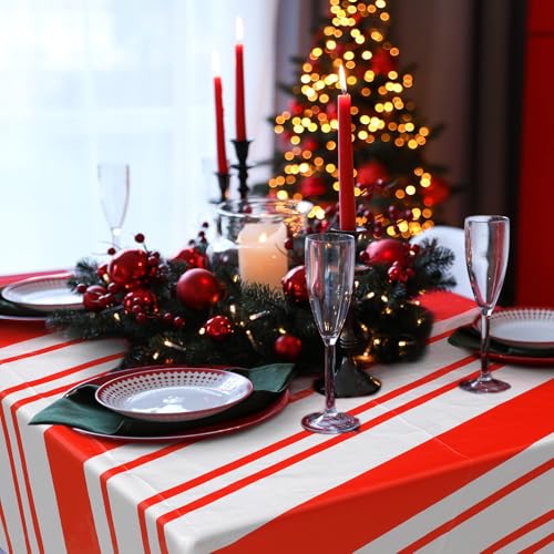 Oudain 54 Inch x 100 ft Red and White Striped Tablecloth Roll Cutter Box - style: Candy Red