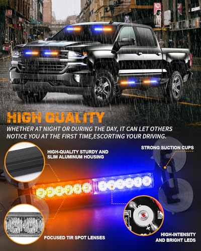 XRIDONSEN 2x 10.7 inch Strobe Light Bar 24 LED Amber Blue Emergency Lights - color: Amber/Blue