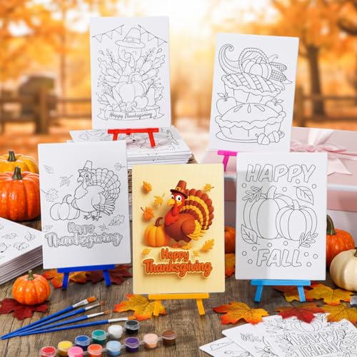 Blosssound 24 Set Fall Thanksgiving Pre Drawn Canvas 5x7'' with Easel - style: Thanksgiving Fall