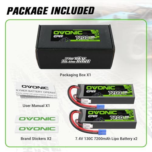 OVONIC 2S LiPo Battery 7200mAh 7.4V 130C RC Battery with EC5 Connector