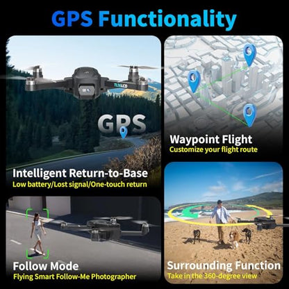 Drones with Camera for Adults 4K, GPS Drone with 4.5” LCD Screen Controller Follow Me Auto Return 5G Long Range Transmission Foldable FPV Drone for Beginners Under 249g