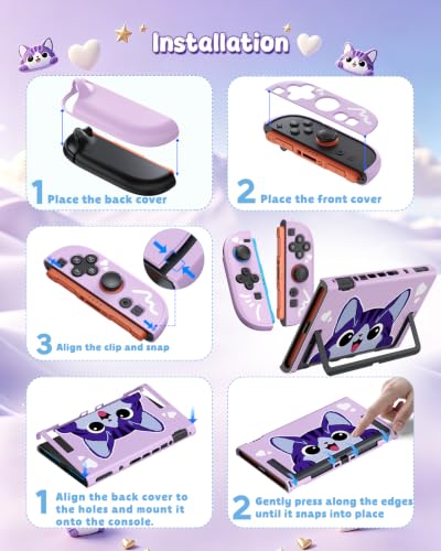 Switch 2 Cute Case, FYOUNG Dockable Kawaii Cat Protective Cover Shell - color: Purple Cute Cat, size: 7.9Inch Switch 2