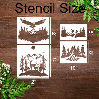 Mountain Tree Stencils for Painting Forest Animal Stencils for Wood Burning - style: Mountain