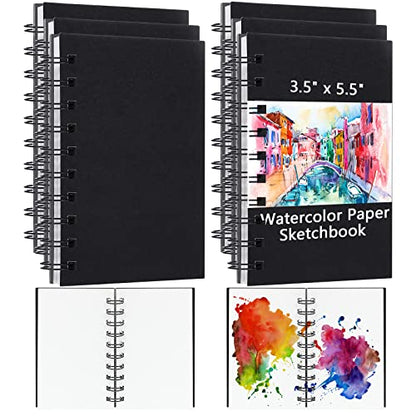 Sabary 6 Pcs Small Watercolor Sketchbook Journal 3.5 x 5.5 inch,140 lb