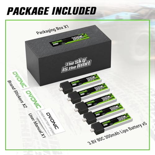 OVONIC 3.8V 80C 300mAh 1S Lipo Battery High Voltage with BT2.0 Plug [1 Package Including 5 Batteries]