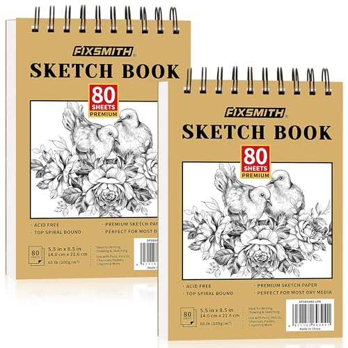 FIXSMITH 5.5"X8.5" Sketch Book, 160 Sheets (68 lb/100gsm), 2 Pack - color: Tan, size: 5.5"x8.5"-2 Pack